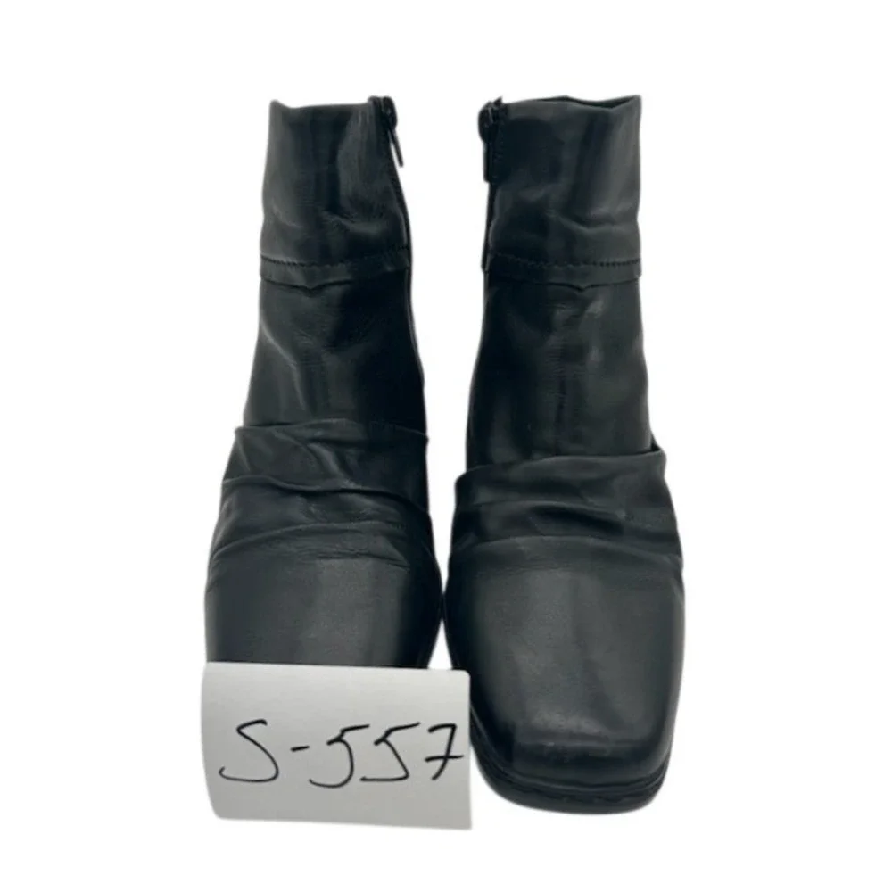 Rieker Ankle Boots Women's Size 41 US 10 Black Leather Ruched Button Square Zip